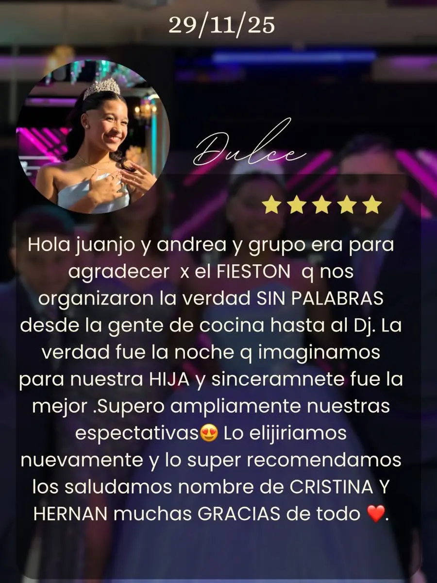 Mensaje de una familia agradecida por la noche de 15
